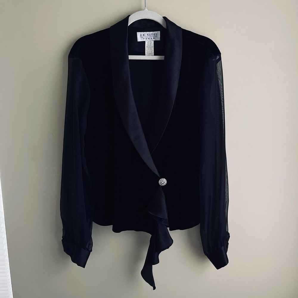 Vintage Top Women's Large Black Velvet Satin Deep V-neck Dark Feminine Vamp